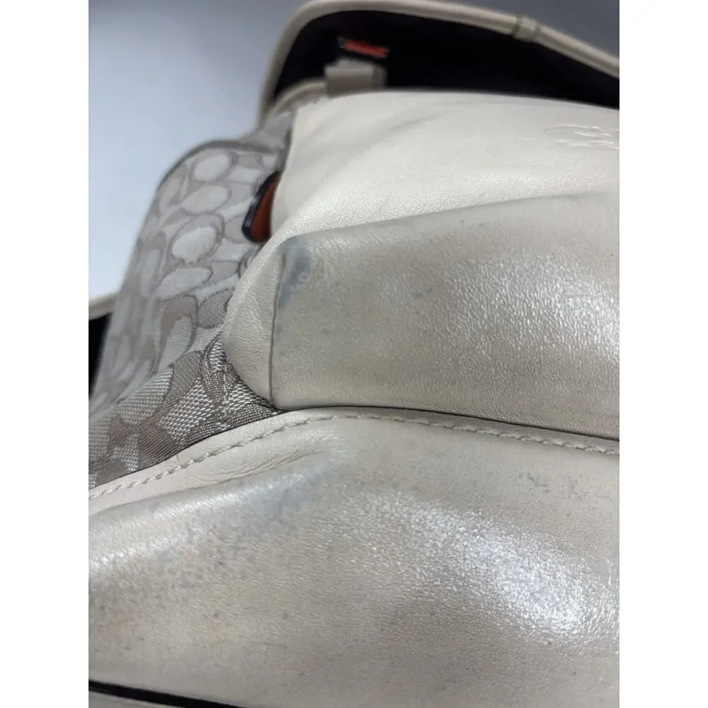 Coach League Flap Backpack Signature Jacquard Stone Ivory Leather Academia Rare